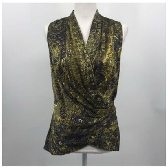 NWT Lafayette 148 New York Womans Olive100% Silk Sleeveless Top Size 0 - Picture 3 of 10